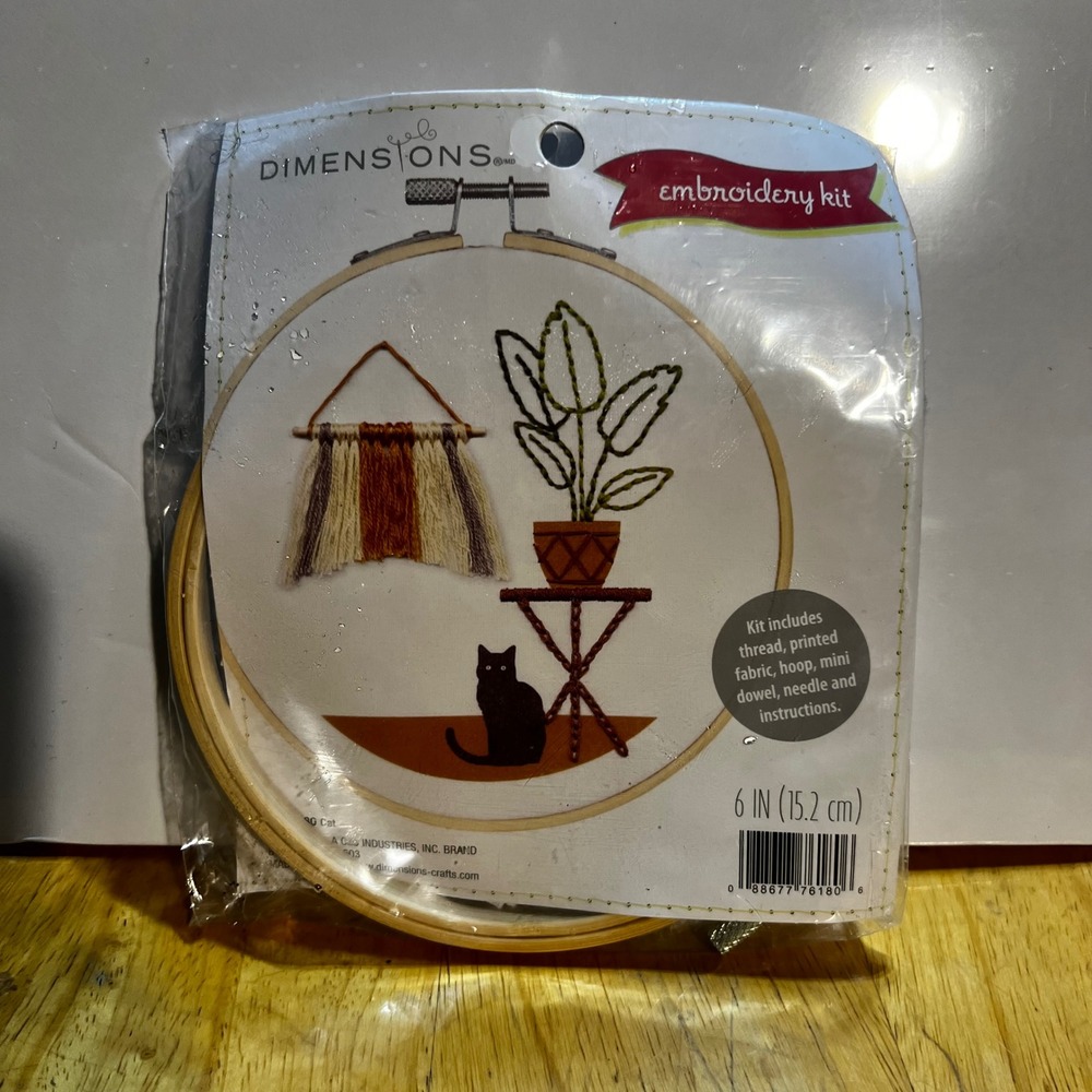 Dimensions 6in Embroidery Kit Boho Cat Plant Macrame Earth Tones 72-76180 NEW